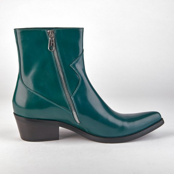 Calvin Klein Jeans Bottle Green "Alden" Box Calf Men's Western Zip Boots NEW! - Picture 9 of 14